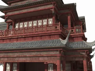 Ancient Chinese style restaurants Low-poly 3D model