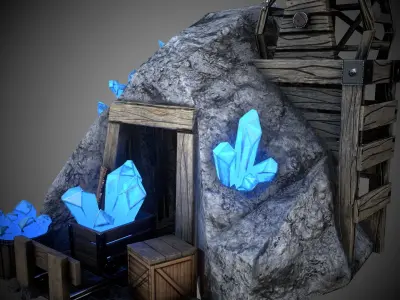 Crystal mine Low-poly 3D model