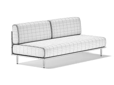 Grey Sofa with Wooden Frame 3D model