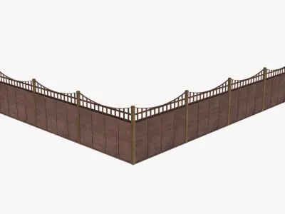 Modular Wooden Fence Low-poly 3D model