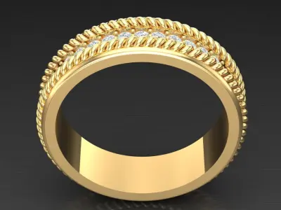 Light Gold Diamond Men Ring 2MR051 3D model