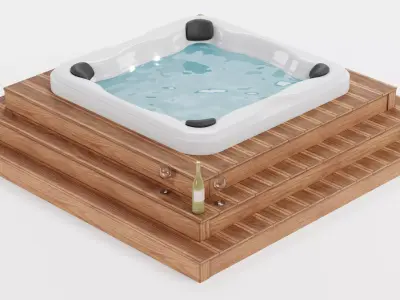 Garden Setup V14 - Sunken Hot Tub Platform with Wine Setting 3D model
