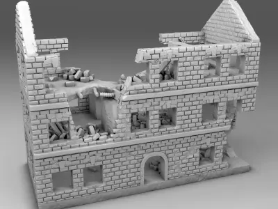 Destroyed building after fighting 3D print model