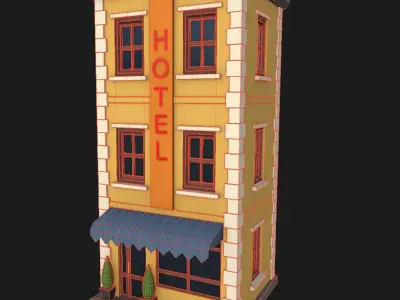 Lowpoly Building Hotel Low-poly 3D model Low-poly 3D model