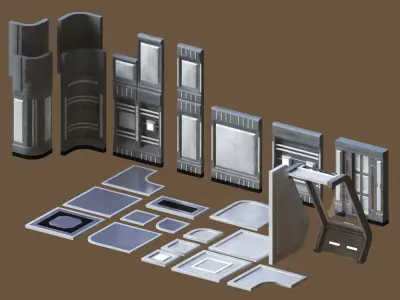 modular spaceship interior Low-poly 3D model