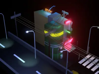 miniature night city Free low-poly 3D model