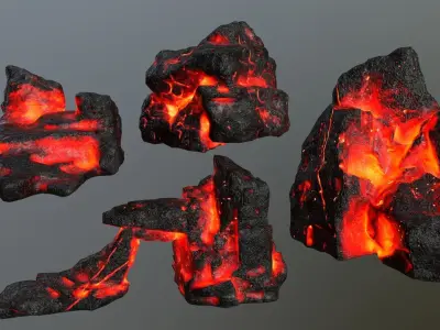 Rock Set with flames Low-poly 3D model