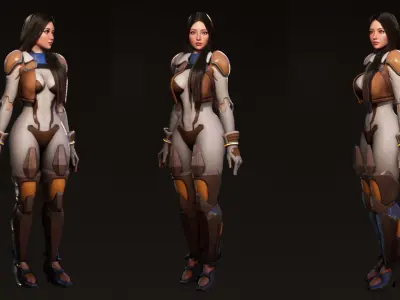 F2 Cyber Girl Pandora - Rigged Modular Game Character Low-poly 3D model