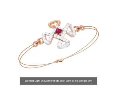 17 Women Light wt Diamond Bracelet 3dm stl obj gltf glb 3D Model Pack