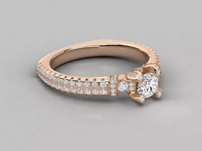 Round Diamond Engagement Ring CAD Design Checker Pave Band 3D print model