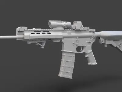 Low Poly Rifle with Parts 3D model