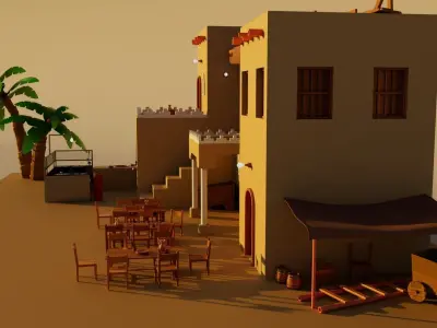 Old Arabic Cartoonic Hotel 3D model