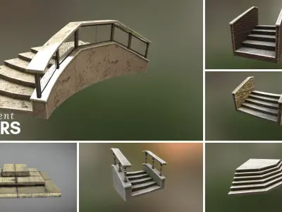 Ornament stairs for UNREAL Low-poly 3D model