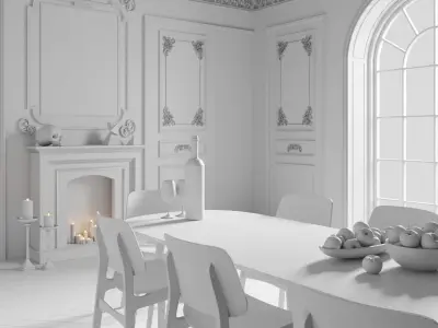 Dark Neoclassic interior scene 3D model