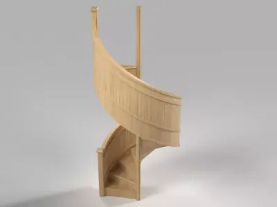 Light Oak Wooden Spiral Staircase Low-poly 3D model