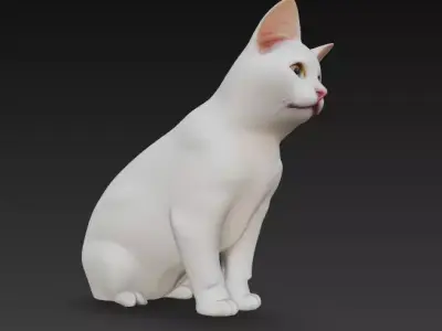 White Cat - Realistic Animal Sculpture and CGI Free 3D print model