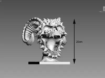 Skull dragon horns scream Headphone Stand Cyborg Headset Stand 3D print model