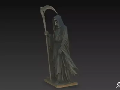 Death Reaper Statue Standing Guard Pose Low-poly 3D model