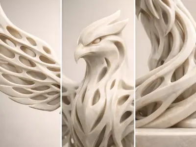Aetherwing Phoenix  Futuristic Lattice Winged Sculpture 3D print model