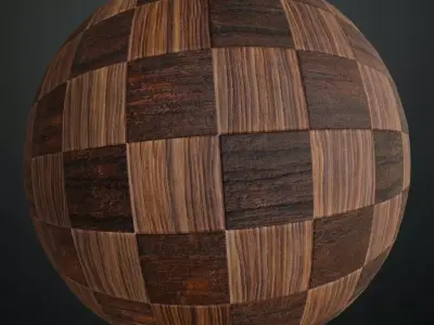 Polished Checkerboard Wood Parquet PBR Seamless Texture