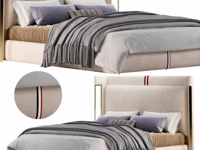 Beige Microfiber Leather Upholstered Bed with Wingback 3D model