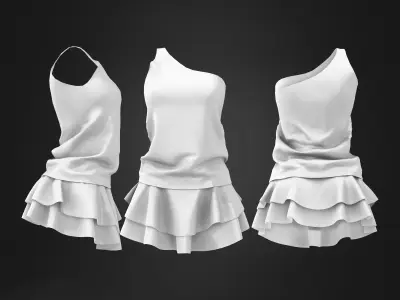 Torn Edge Layered Mini Skirt Outfit Low-poly 3D model