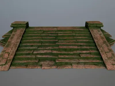 stair brick house with moss on roof Low-poly 3D model