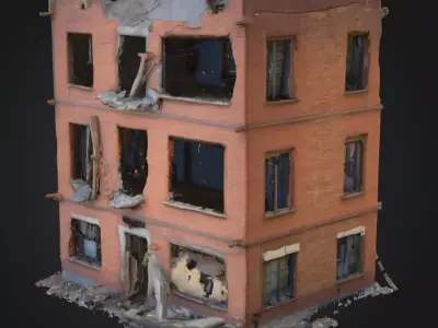 Abandoned Factory Building 3D Model Overgrown Graffiti Ruin Low-poly 3D model