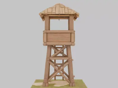 Detailed Wooden Watch Tower 3D Model Low-poly 3D model