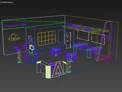 Booth Exhibition Stand Stall 9x9m Height 400 cm 2 Side Open 3D model