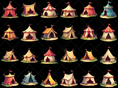 160 Transparent Cartoon Tent House Game Asset Texture