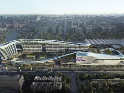 Futuristic Riverside Resort and Mall Complex Cityscape 3D model