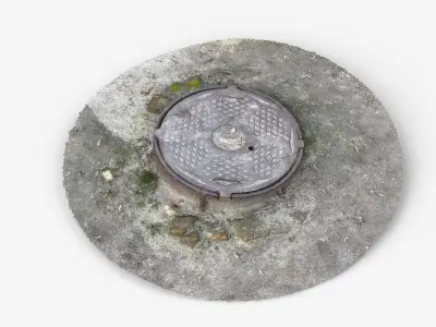 Photorealistic 3D scan of manhole Hatch cover Sewer Manhole Low-poly 3D model