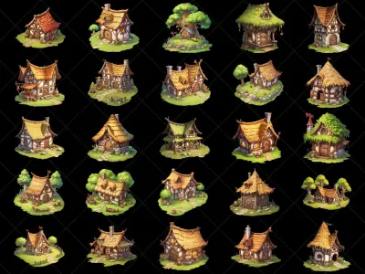130 Transparent Fantasy Jungle Hut Game Asset Texture