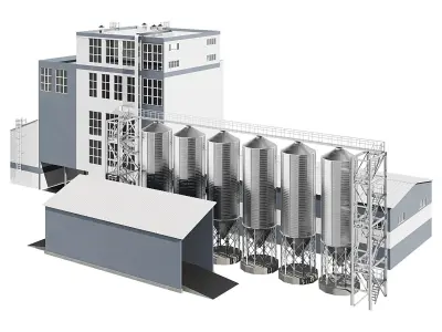 Factory building Low-poly 3D model