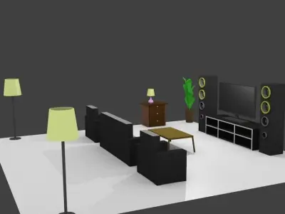 Living room furnitures Free low-poly 3D model