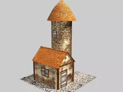 Tower 3d model stone house Low-poly 3D model