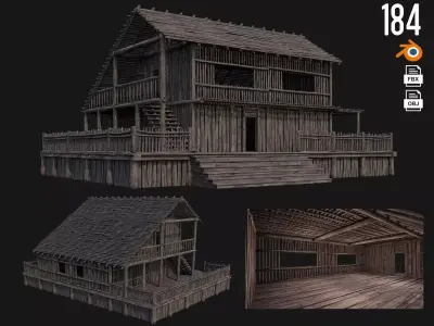 Old Wooden Building 4K Textures GameReady 184 Low-poly 3D model