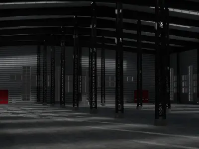 Modern factory hall warehouse Low-poly 3D model