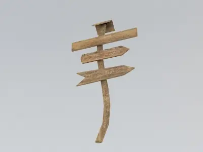 Signpost3 wooden sign with arrows Low-poly 3D model