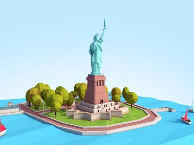 Low Poly Statue Of Liberty Scene Low-poly 3D model