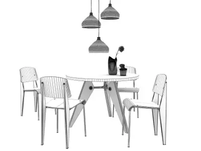 Dining Set 7 table with legs 3D model