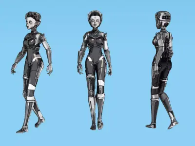 Asymmetric Robotic Character GOTHIC Low-poly 3D model