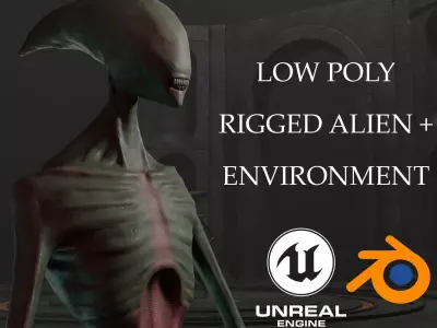 Alien with environment game ready Low-poly 3D model