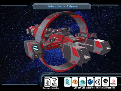 LOW-poly spaceship Sci-Fi Light missile Frigate Low-poly 3D model