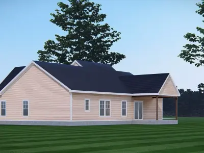 Modern American Farmhouse with Garage 3D Exterior House Model 3D model