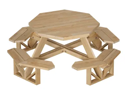 Wooden Round Outdoor Picnic Table 3D model