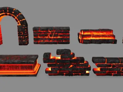 Stone Set arch made of fire Low-poly 3D model