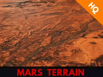 Mars Planet Landscape Desert Terrain Valley 10x10km PBR 04 Low-poly 3D model