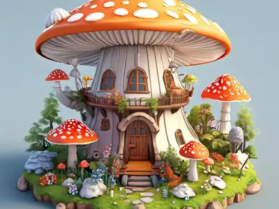 Whimsical Mushroom House 3D Model Low-poly 3D model